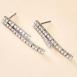 Boucles D'oreilles Pendantes River Or Blanc Diamant