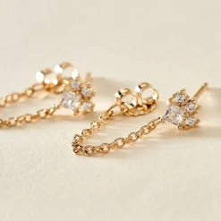 Boucles D'oreilles Pendantes Lanna Plaqué Or Jaune Oxyde De Zirconium