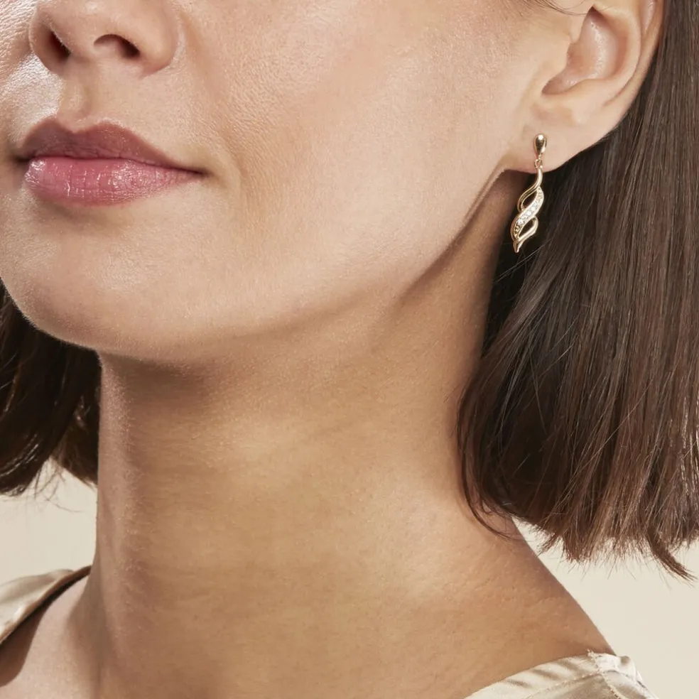 Boucles D'oreilles Pendantes Ishaae Plaqué Or Jaune Oxyde De Zirconium