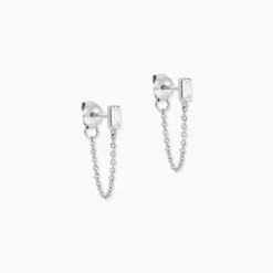 Boucles D'Oreilles Pendantes Manuelita Argent Blanc Oxyde De Zirconium