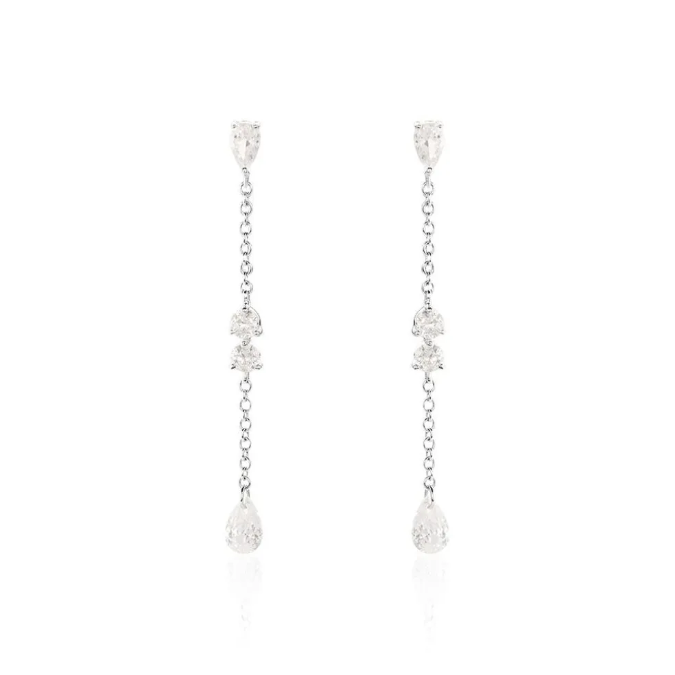 Boucles D'oreilles Pendantes Kelan Argent Blanc Oxyde De Zirconium