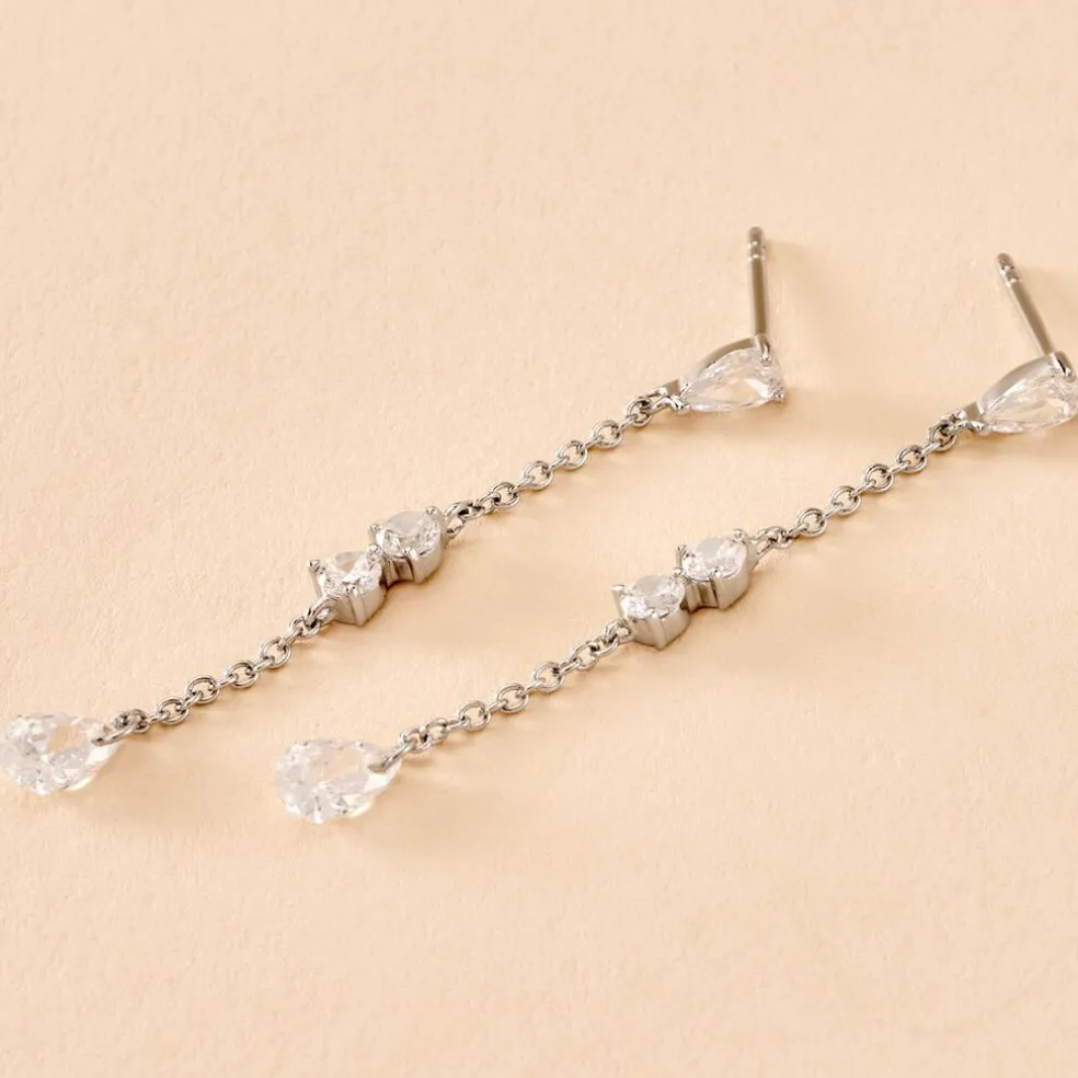 Boucles D'oreilles Pendantes Kelan Argent Blanc Oxyde De Zirconium