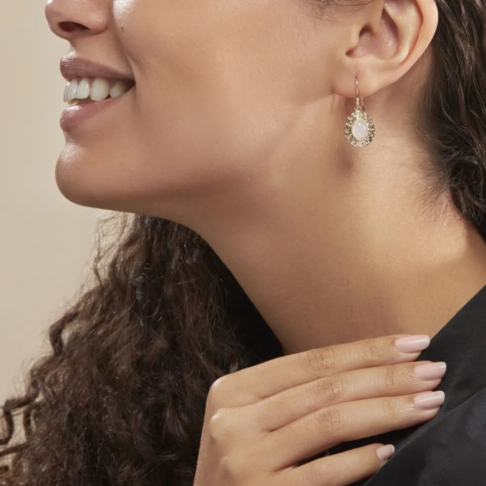 Boucles D'oreilles Pendantes Linna Plaqué Or Jaune Pierre De Lune