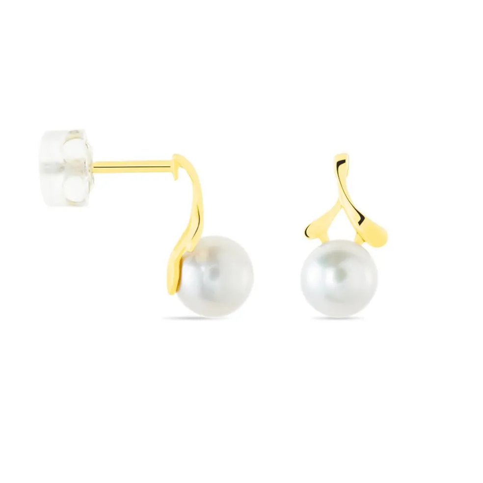 Boucles D'oreilles Pendantes Campanule Or Jaune Perle De Culture