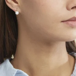 Boucles D'oreilles Pendantes Campanule Or Jaune Perle De Culture