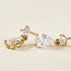 Boucles D'oreilles Pendantes Faas Or Jaune Oxyde De Zirconium