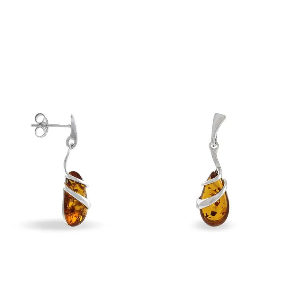 Boucles D'oreilles Pendantes Argent Blanc Melusine Ambre