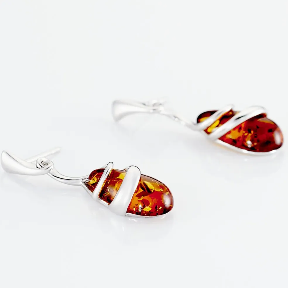 Boucles D'oreilles Pendantes Argent Blanc Melusine Ambre