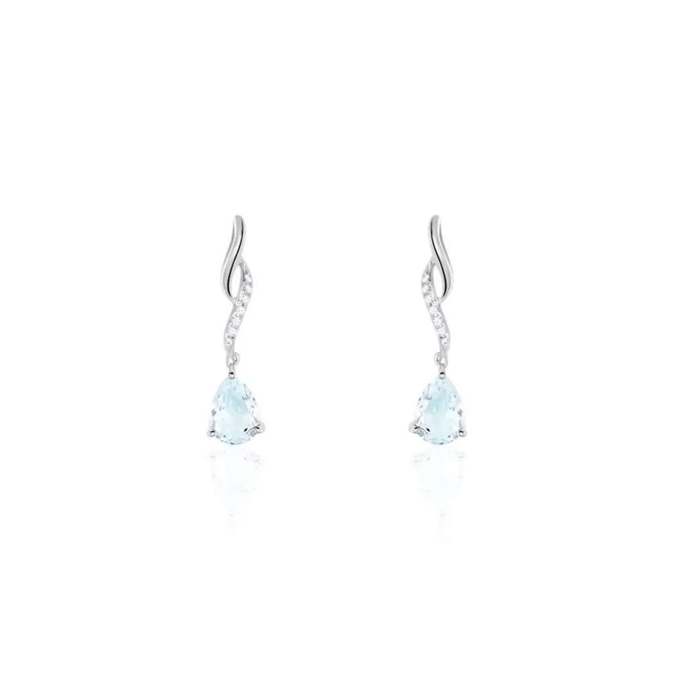 Boucles D'oreilles Pendantes Assaf Or Blanc Topaze Et Oxyde
