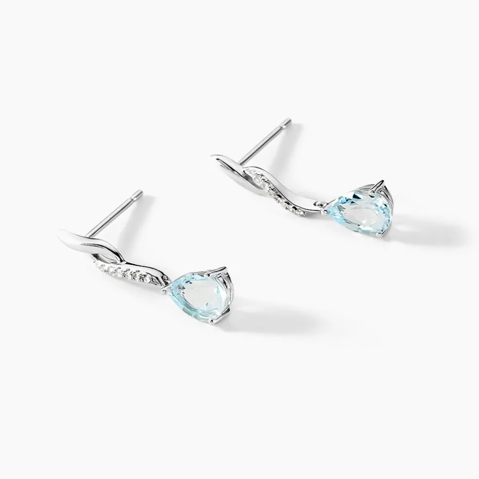 Boucles D'oreilles Pendantes Assaf Or Blanc Topaze Et Oxyde