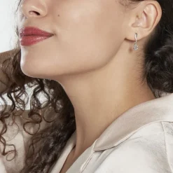 Boucles D'oreilles Pendantes Assaf Or Blanc Topaze Et Oxyde