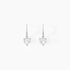 Boucles D'oreilles Pendantes Bo Coeur Pm Or Blanc Oxyde De Zirconium