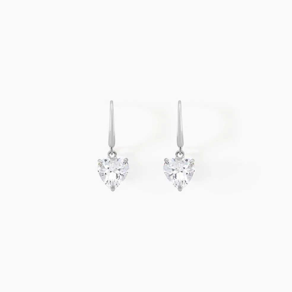 Boucles D'oreilles Pendantes Bo Coeur Pm Or Blanc Oxyde De Zirconium