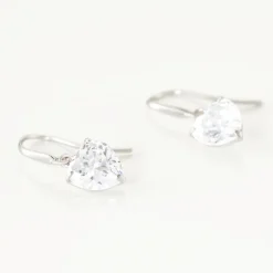 Boucles D'oreilles Pendantes Bo Coeur Pm Or Blanc Oxyde De Zirconium