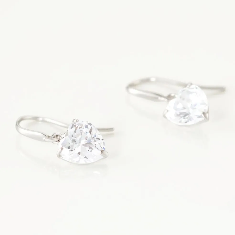 Boucles D'oreilles Pendantes Bo Coeur Pm Or Blanc Oxyde De Zirconium