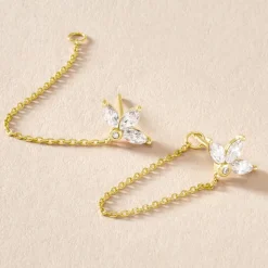 Boucles D'oreilles Pendantes Tiara Or Jaune Oxyde De Zirconium