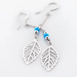 Boucles D'oreilles Pendantes Grethel Argent Blanc Turquoise
