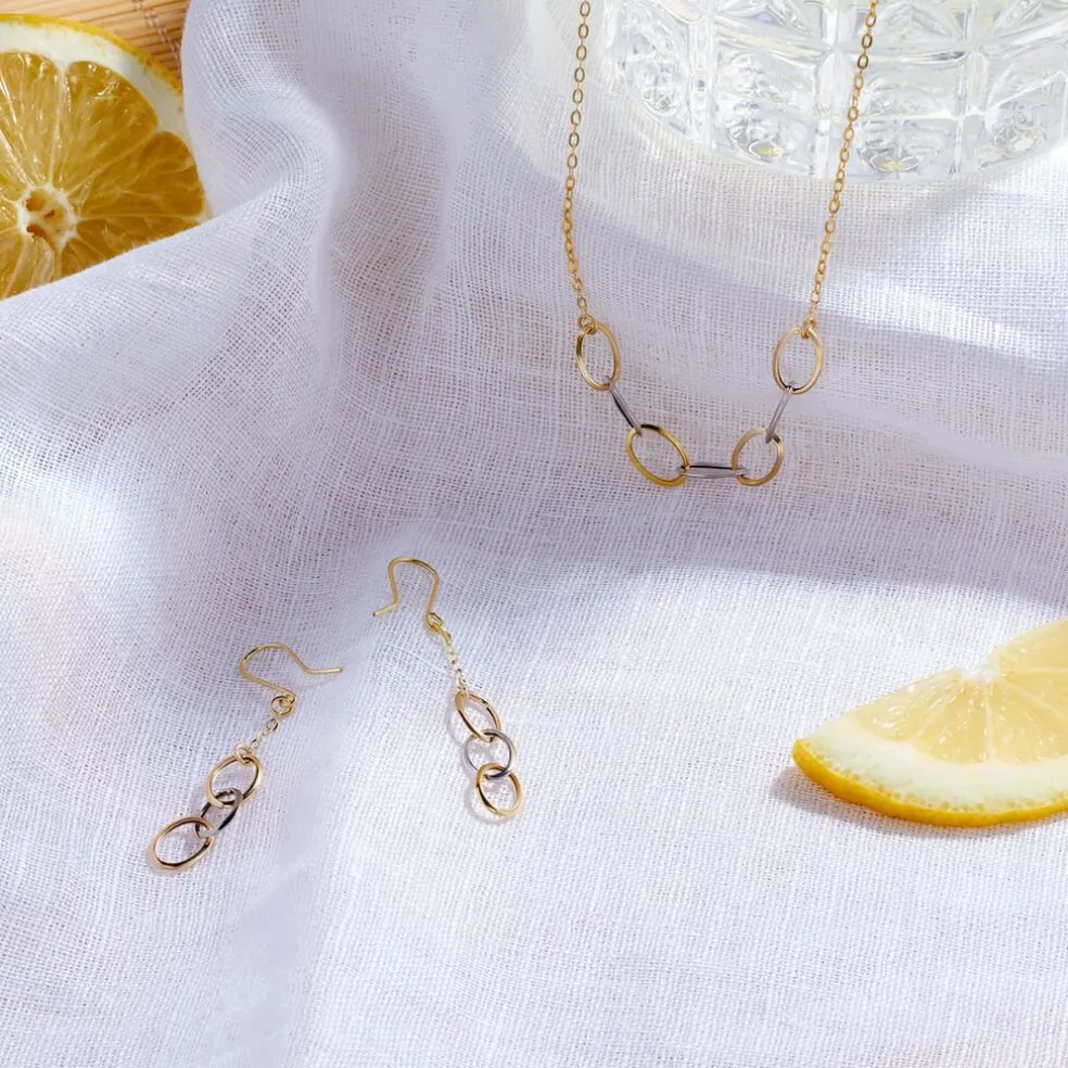 Boucles D'oreilles Pendantes Lucette Or Bicolore