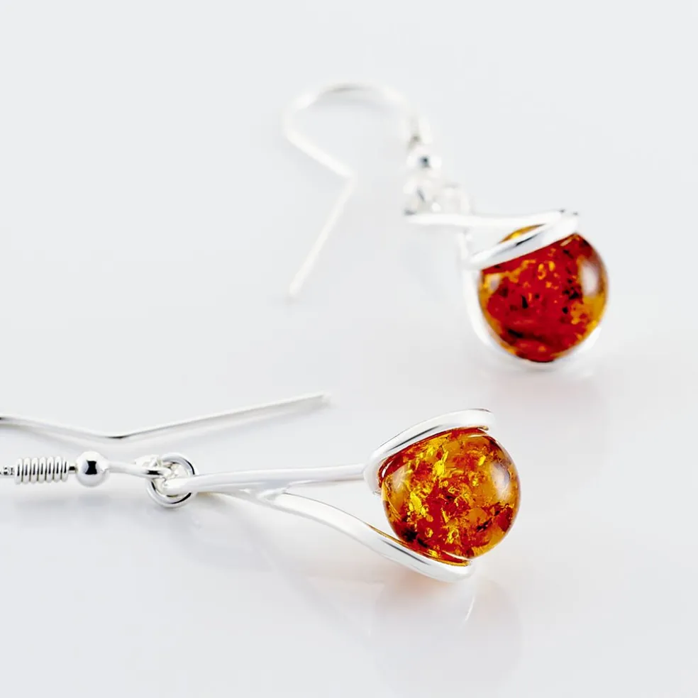 Boucles D'oreilles Pendantes Argent Blanc Simona Ambre