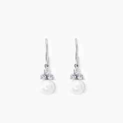 Boucles D'oreilles Pendantes Taissia Or Blanc Perle Culture Et Oxyde