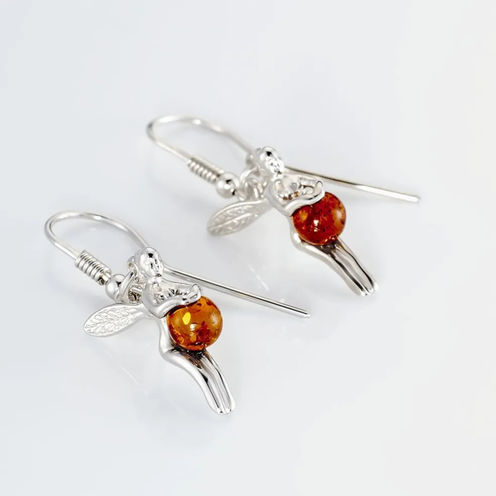 Boucles D'oreilles Pendantes Argent Blanc Abellia Ambre