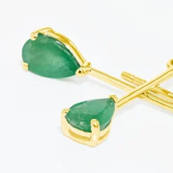 Boucles D'oreilles Pendantes Goutte Or Jaune Emeraude