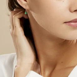 Boucles D'oreilles Pendantes Goutte Or Jaune Emeraude