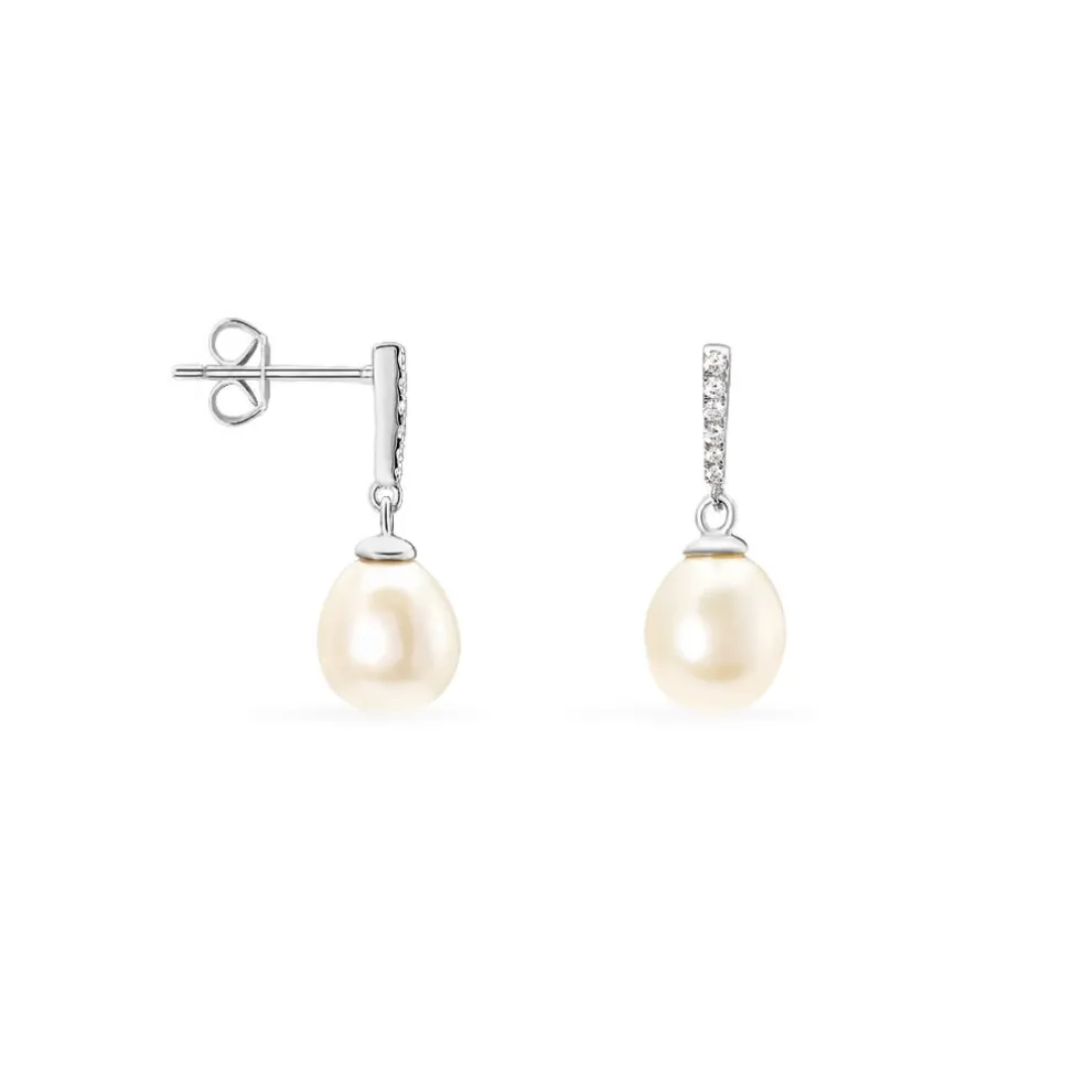 Boucles D'oreilles Pendantes Coria Argent Perle De Culture Et Oxyde