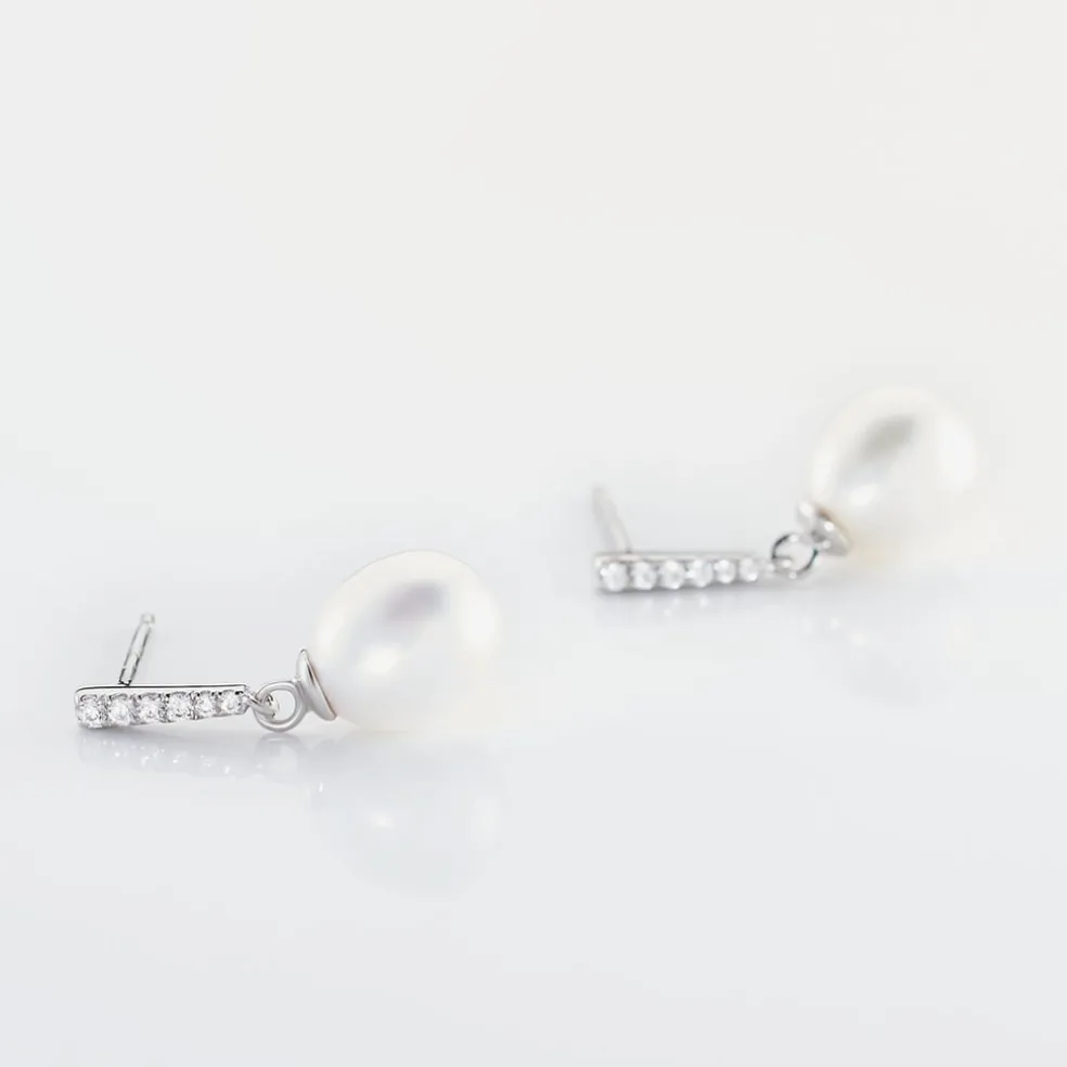 Boucles D'oreilles Pendantes Coria Argent Perle De Culture Et Oxyde