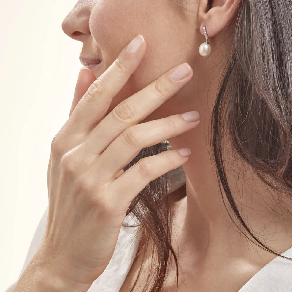 Boucles D'oreilles Pendantes Coria Argent Perle De Culture Et Oxyde