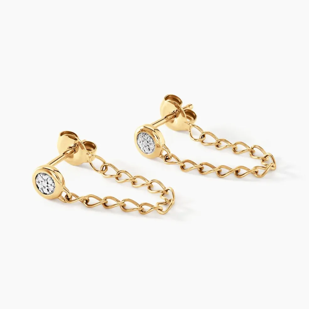 Boucles D'oreilles Pendantes Mahe Or Jaune Diamant