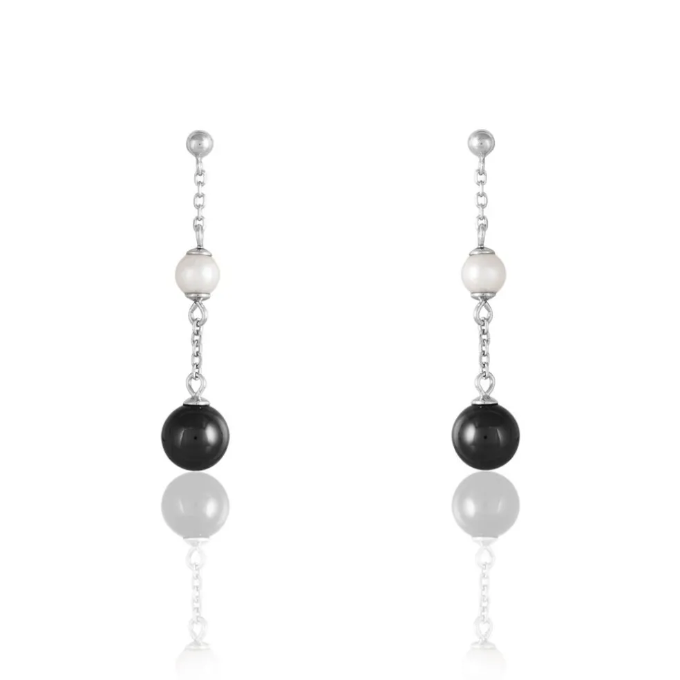 Boucles D'oreilles Pendantes Lucia Cera Argent Blanc Perle De Culture