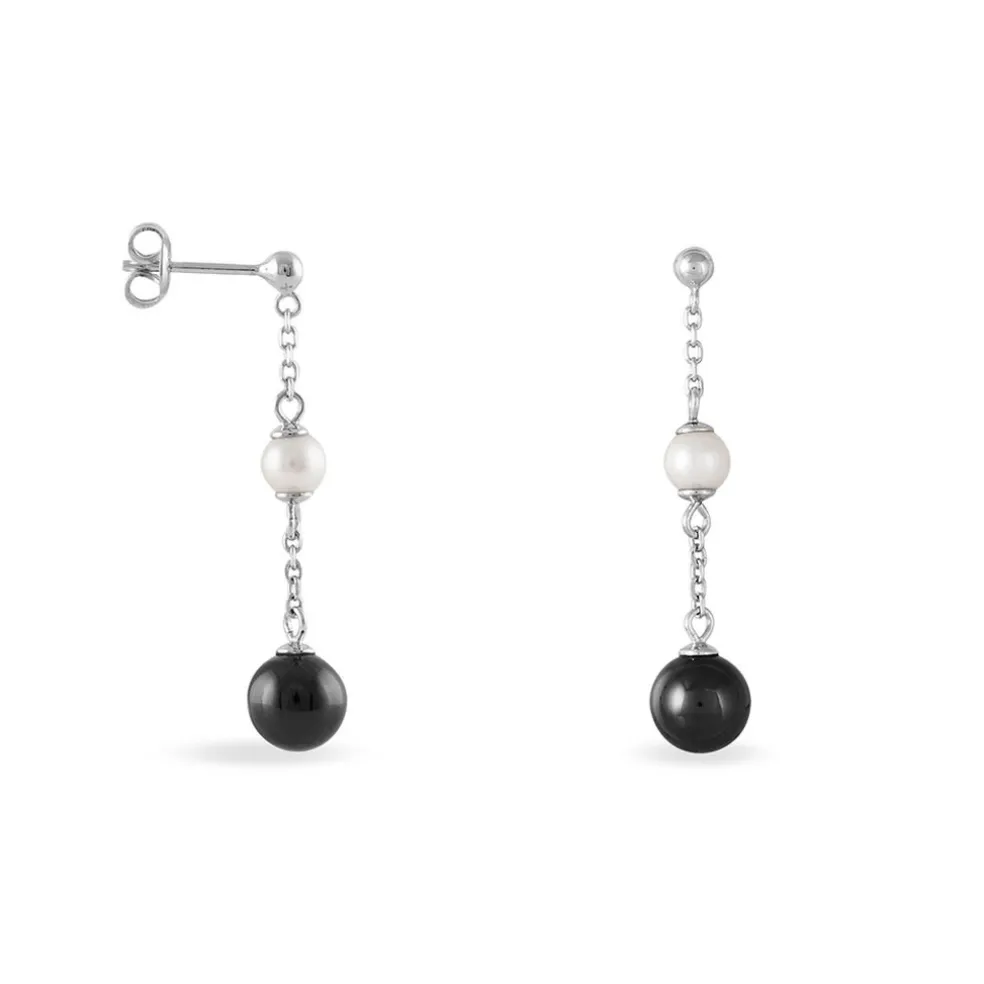Boucles D'oreilles Pendantes Lucia Cera Argent Blanc Perle De Culture