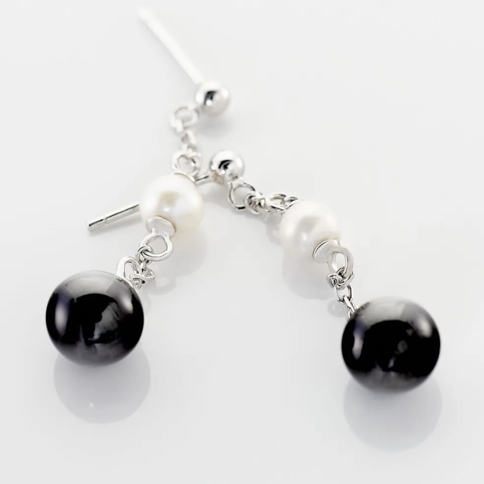 Boucles D'oreilles Pendantes Lucia Cera Argent Blanc Perle De Culture