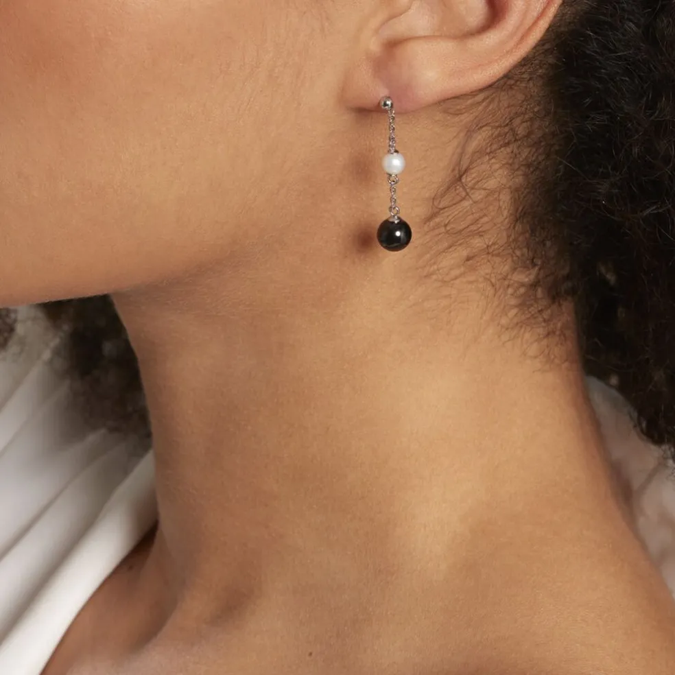 Boucles D'oreilles Pendantes Lucia Cera Argent Blanc Perle De Culture