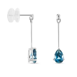 Boucles D'oreilles Pendantes Goutte Or Blanc Topaze Bleu London