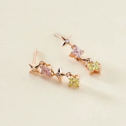 Boucles D'oreilles Pendantes Nimbe Argent Rose Oxyde De Zirconium