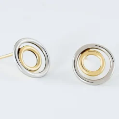 Boucles D'oreilles Pendantes Berangere Double Cercles Or Bicolore