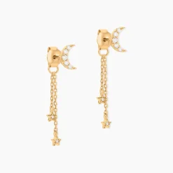 Boucles D'Oreilles Pendantes Moon Plaqué Or Jaune Oxyde De Zirconium