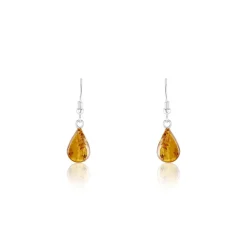 Boucles D'oreilles Pendantes Argent Blanc Mareme Ambre