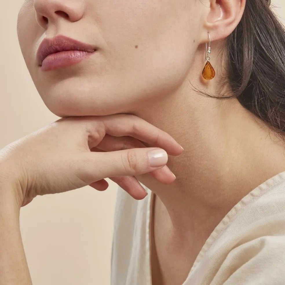 Boucles D'oreilles Pendantes Argent Blanc Mareme Ambre