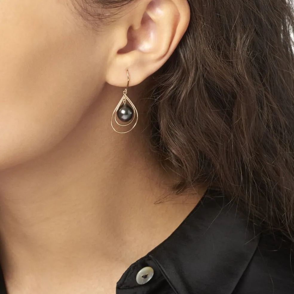 Boucles D'oreilles Pendantes Martyna Or Jaune Perle De Tahiti