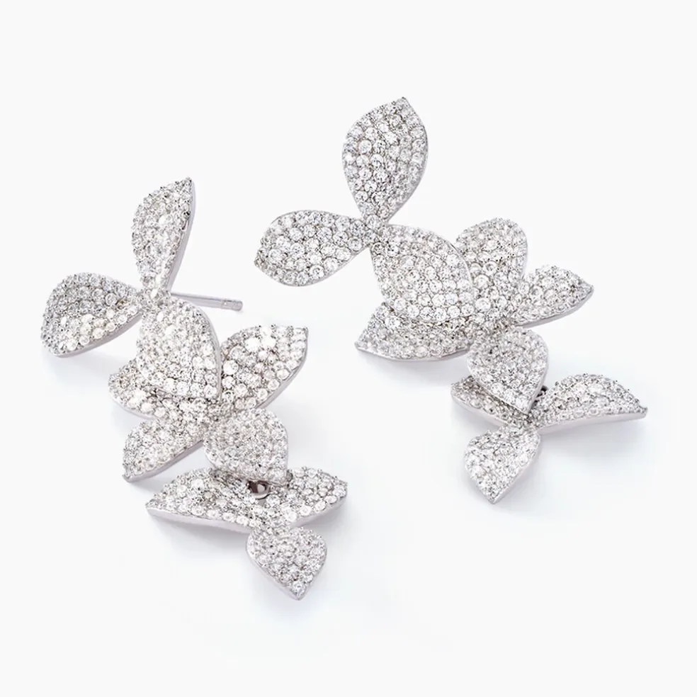 Boucles D'oreilles Pendantes Radiant Bloom Argent Blanc Oxyde