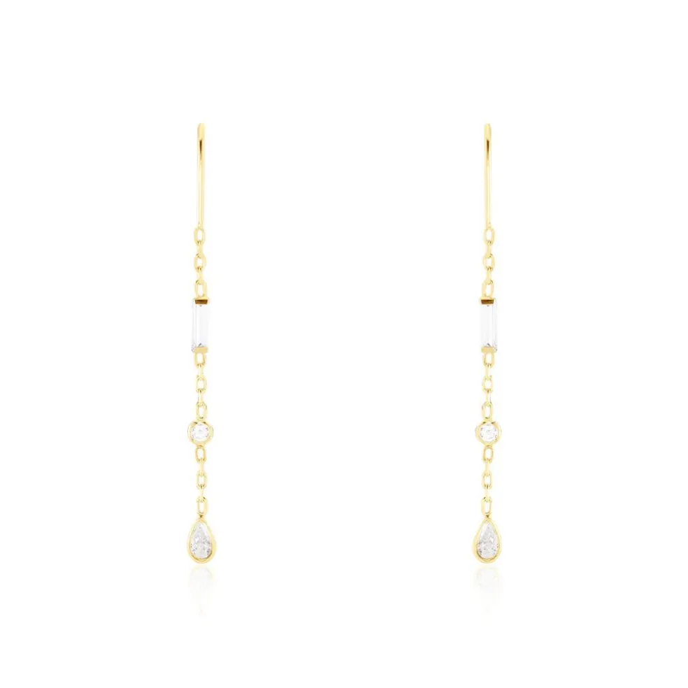 Boucles D'oreilles Pendantes Otso Or Jaune Oxyde De Zirconium
