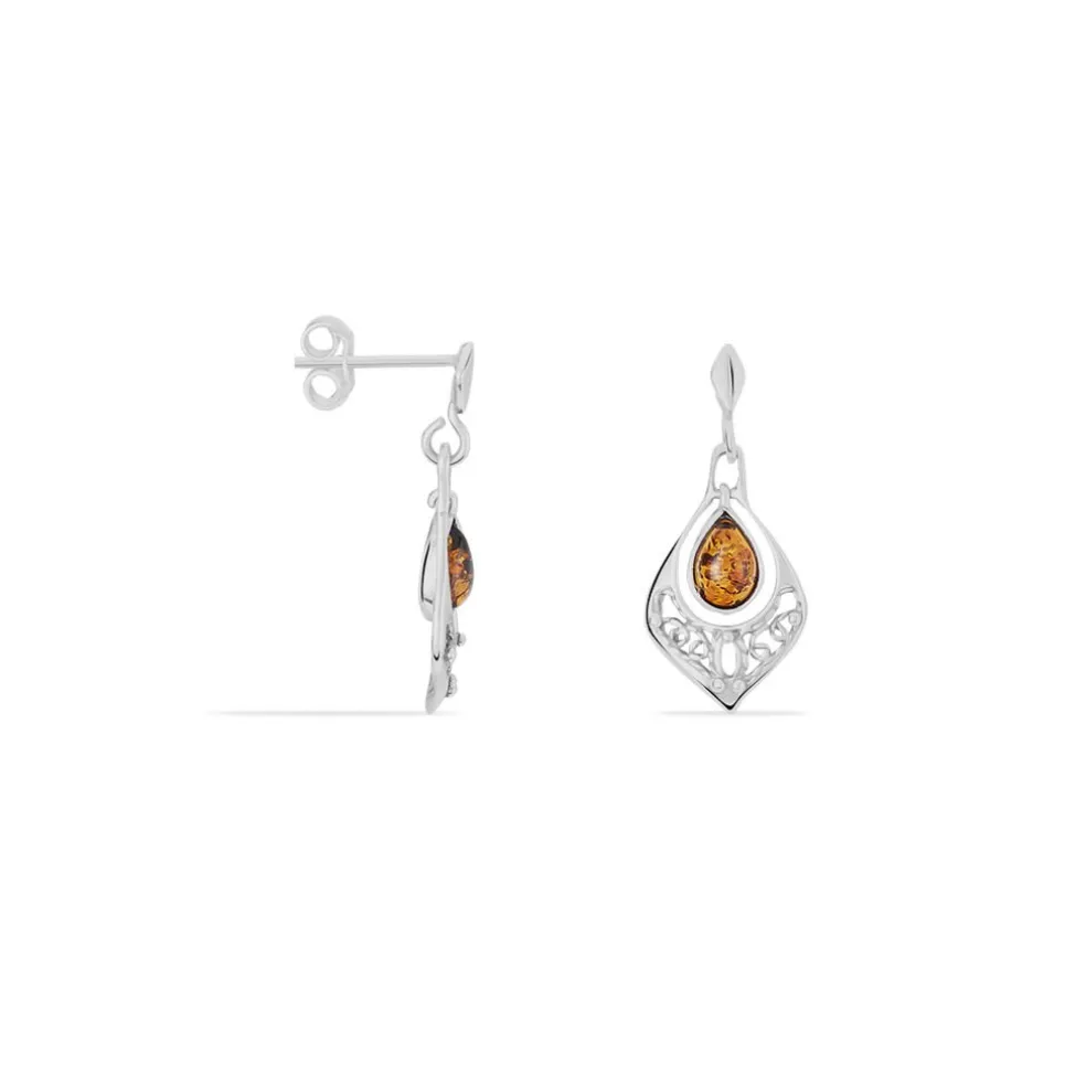 Boucles D'oreilles Pendantes Doralyn Argent Blanc Ambre