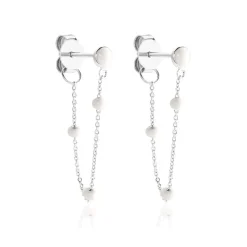 Boucles D'oreilles Pendantes Polka Argent Blanc