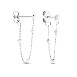 Boucles D'oreilles Pendantes Polka Argent Blanc