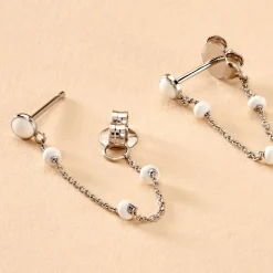 Boucles D'oreilles Pendantes Polka Argent Blanc
