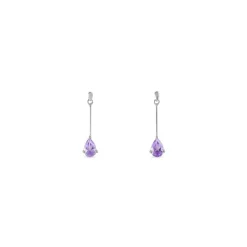 Boucles D'oreilles Pendantes Goutte Or Blanc Amethyste