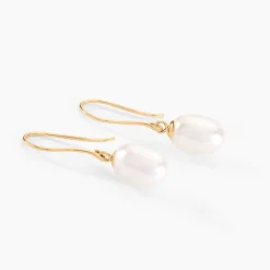 Boucles D'oreilles Pendantes Baroque Or Jaune Perle De Culture